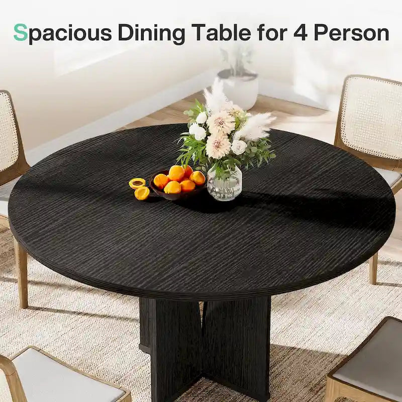 Tavolo da pranzo rotondo da 100 cm, nero/legno/marrone, 4 posti a sedere