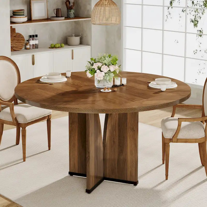 Tavolo da pranzo rotondo da 100 cm, nero/legno/marrone, 4 posti a sedere