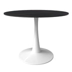 Tavolo da pranzo rotondo in pietra sinterizzata bianco/nero per 4 persone, base a piedistallo singolo