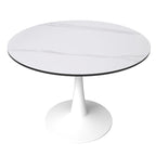 Tavolo da pranzo rotondo in pietra sinterizzata bianco/nero per 4 persone, base a piedistallo singolo