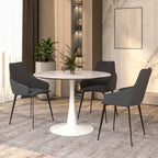 Tavolo da pranzo rotondo in pietra sinterizzata bianco/nero per 4 persone, base a piedistallo singolo