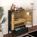 Credenza in stile industriale marrone+bianco / nero+marrone con portabottiglie e portacalici, per 1