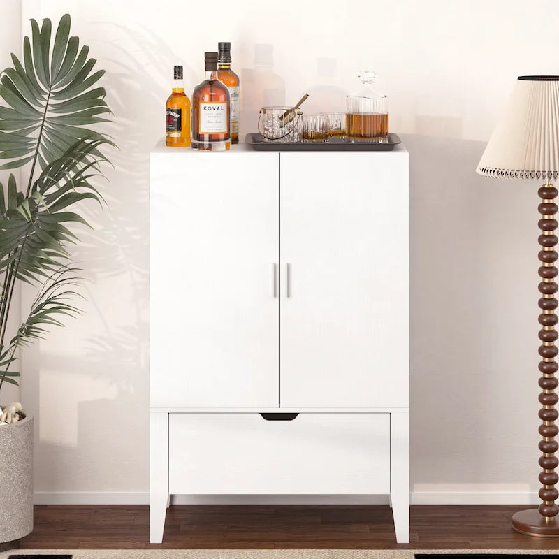 Credenza in stile industriale marrone+bianco / nero+marrone con portabottiglie e portacalici, per 1