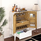 Credenza in stile industriale marrone+bianco / nero+marrone con portabottiglie e portacalici, per 1