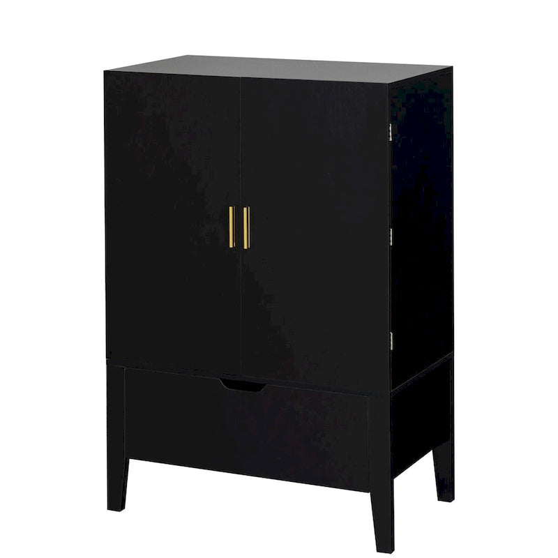 Credenza in stile industriale marrone+bianco / nero+marrone con portabottiglie e portacalici, per 1