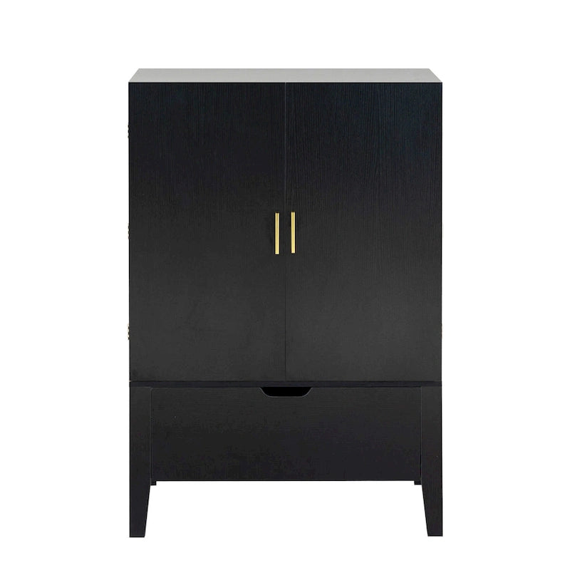 Credenza in stile industriale marrone+bianco / nero+marrone con portabottiglie e portacalici, per 1
