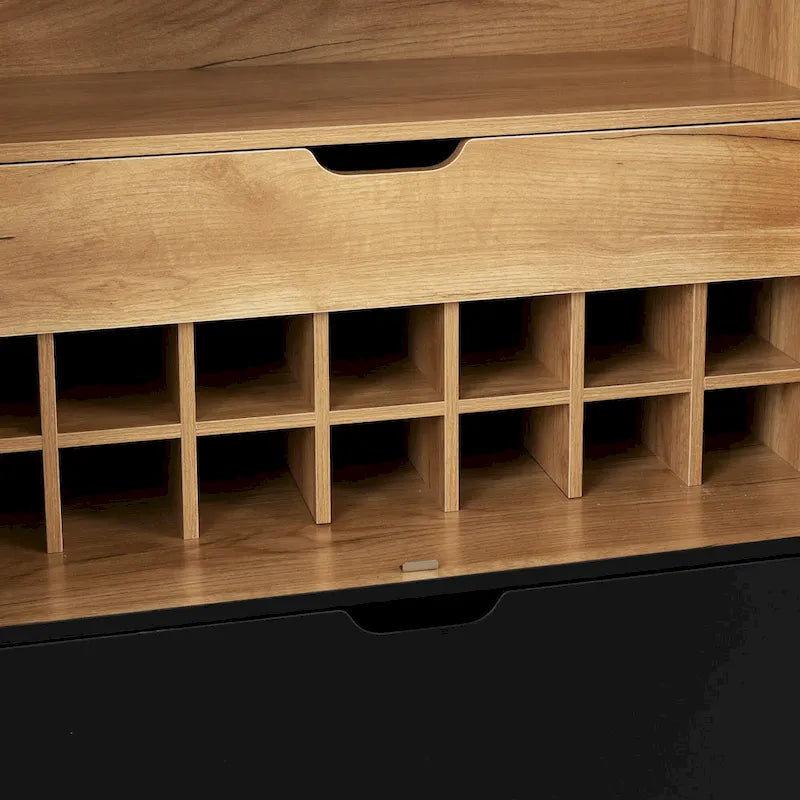 Credenza in stile industriale marrone+bianco / nero+marrone con portabottiglie e portacalici, per 1