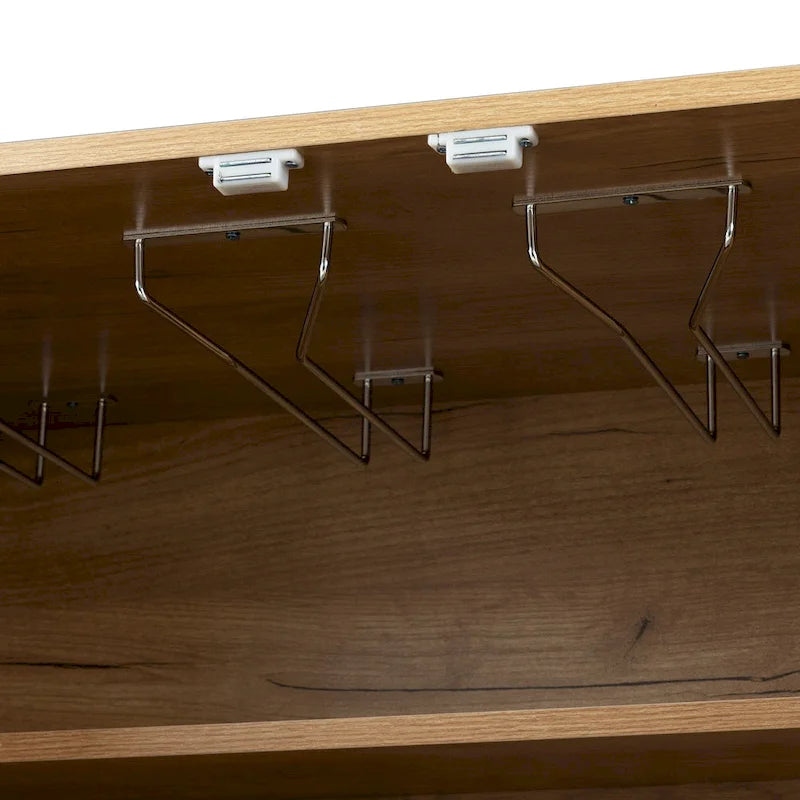 Credenza in stile industriale marrone+bianco / nero+marrone con portabottiglie e portacalici, per 1
