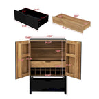 Credenza in stile industriale marrone+bianco / nero+marrone con portabottiglie e portacalici, per 1