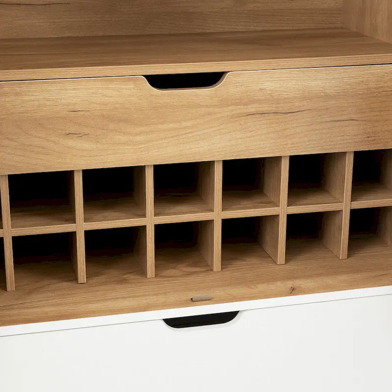 Credenza in stile industriale marrone+bianco / nero+marrone con portabottiglie e portacalici, per 1