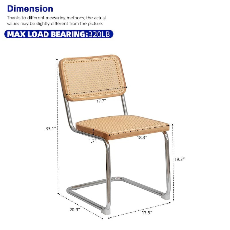 Sedia da pranzo a sbalzo Burly Wood Rattan con gambe cromate, set da 2