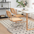 Sedia da pranzo a sbalzo Burly Wood Rattan con gambe cromate, set da 2