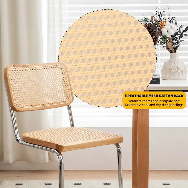 Sedia da pranzo a sbalzo Burly Wood Rattan con gambe cromate, set da 2